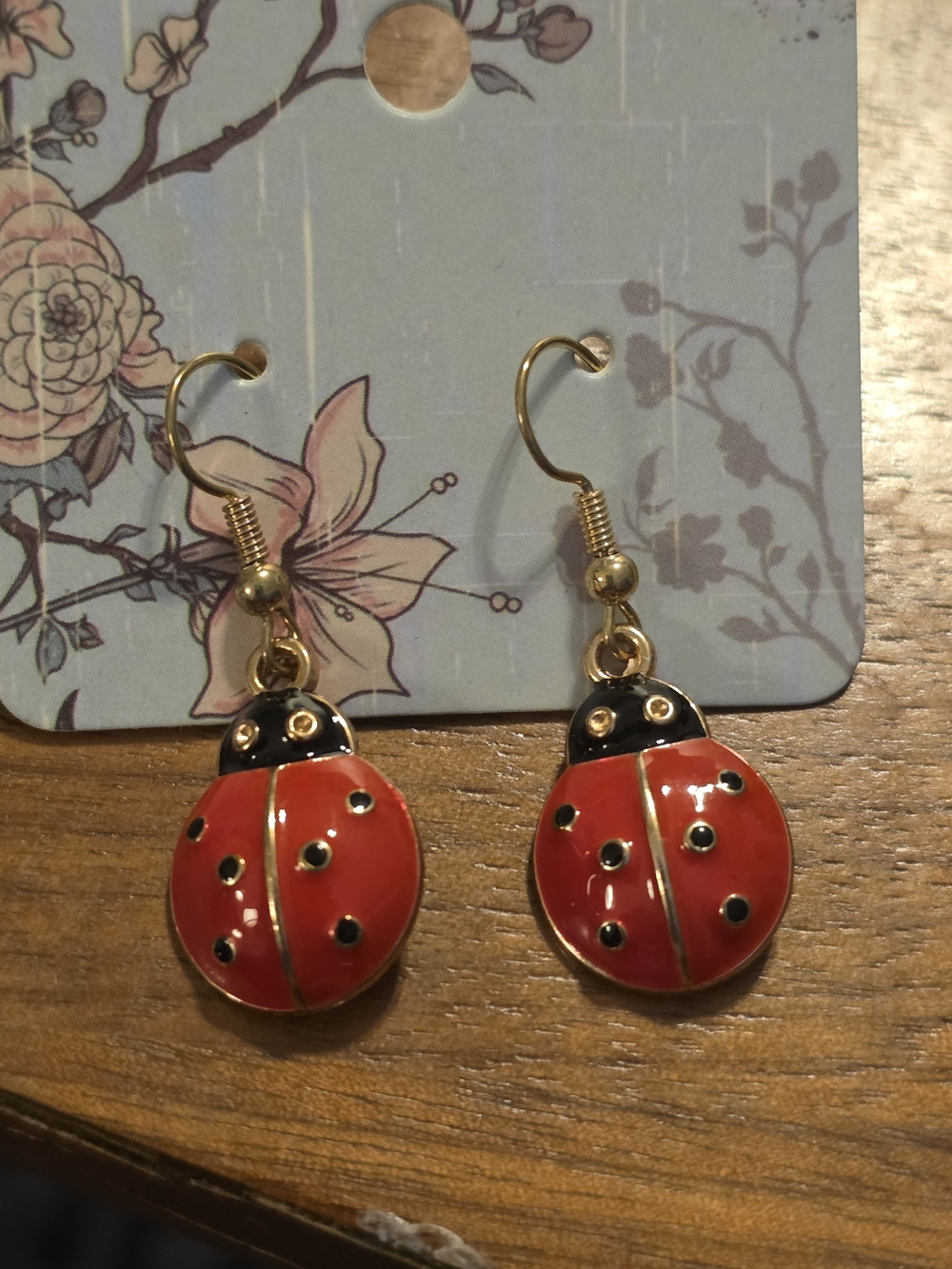 Gold-Tone Red Ladybug Drop Earrings - Women Jewelry